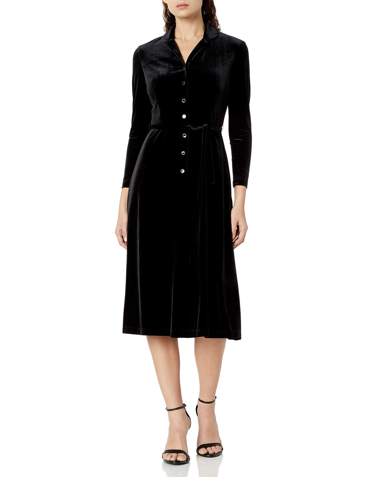 Anne Klein Women's Velvet Long Sleeve Button Down Dress