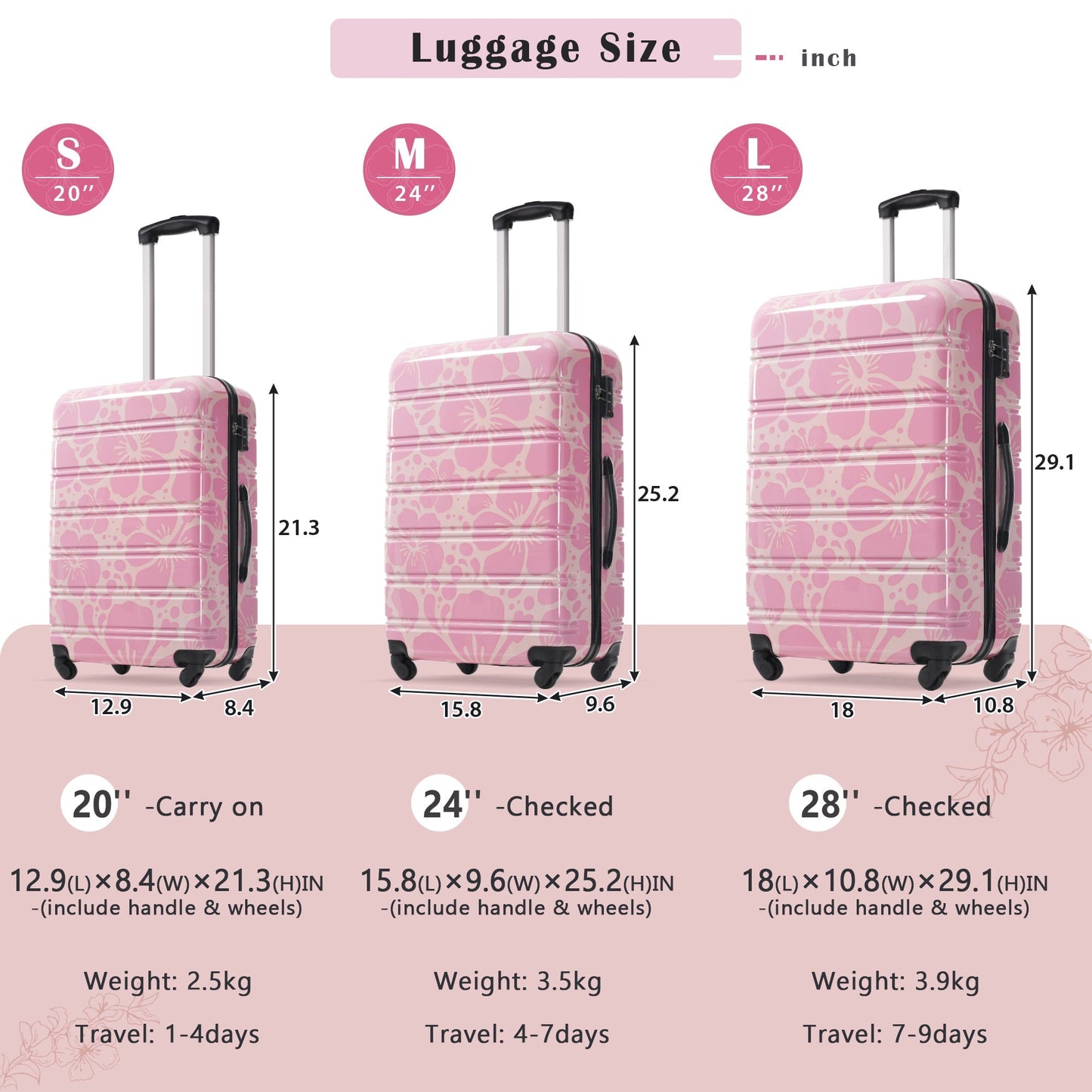 Hardshell Luggage Sets 3-Pcs Spinner Suitcase with TSA Lock