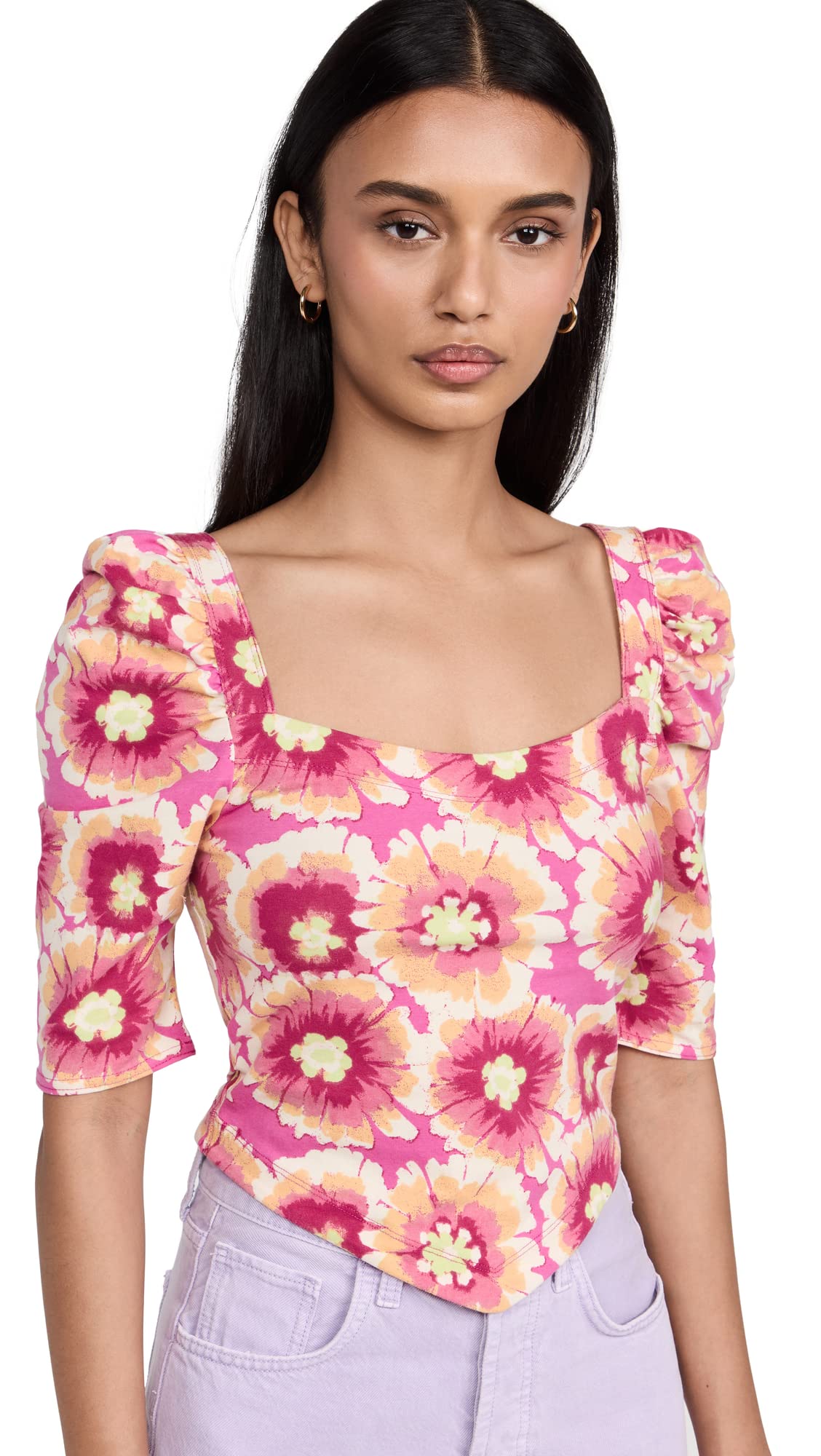 Free People Women's Give Me More Top, Pop Combo, Pink, Floral, M