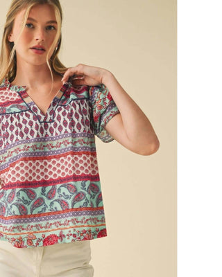 &Merci - Paisley Print Flutter Sleeve Top Final Sale