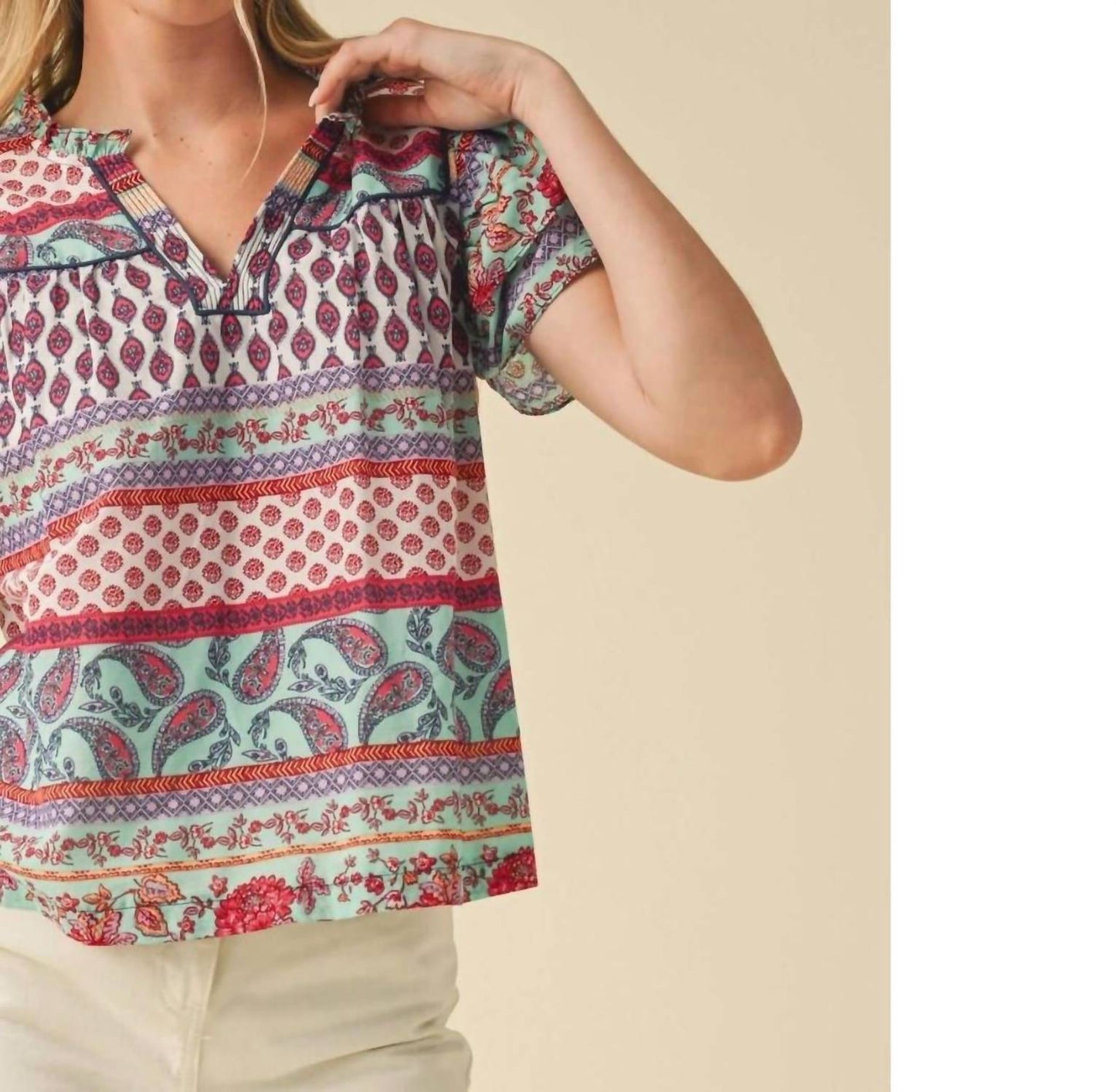 &Merci - Paisley Print Flutter Sleeve Top Final Sale