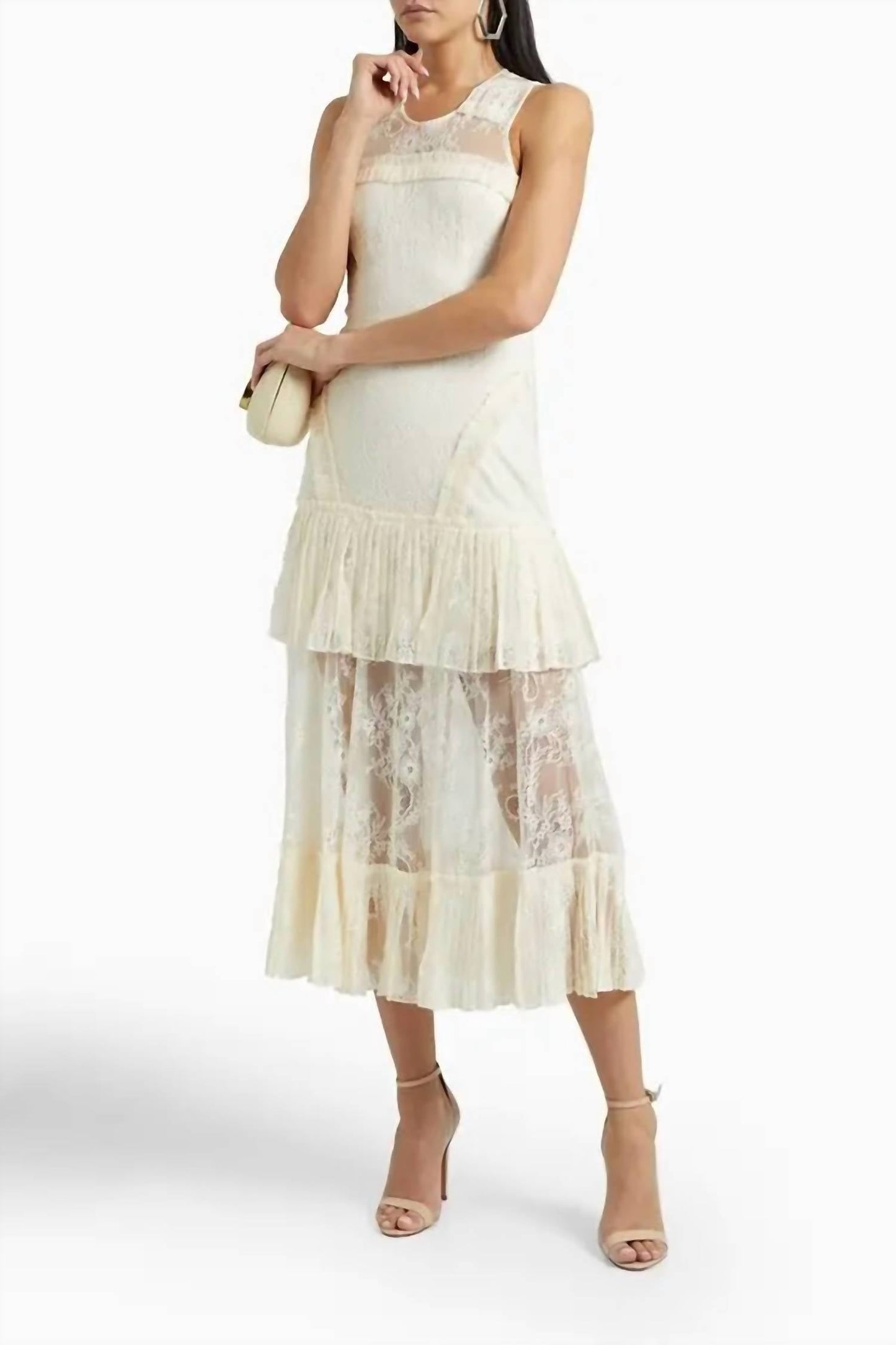 Alexis - Feliciana Tie-back Pleated Chantilly Lace Midi Dress