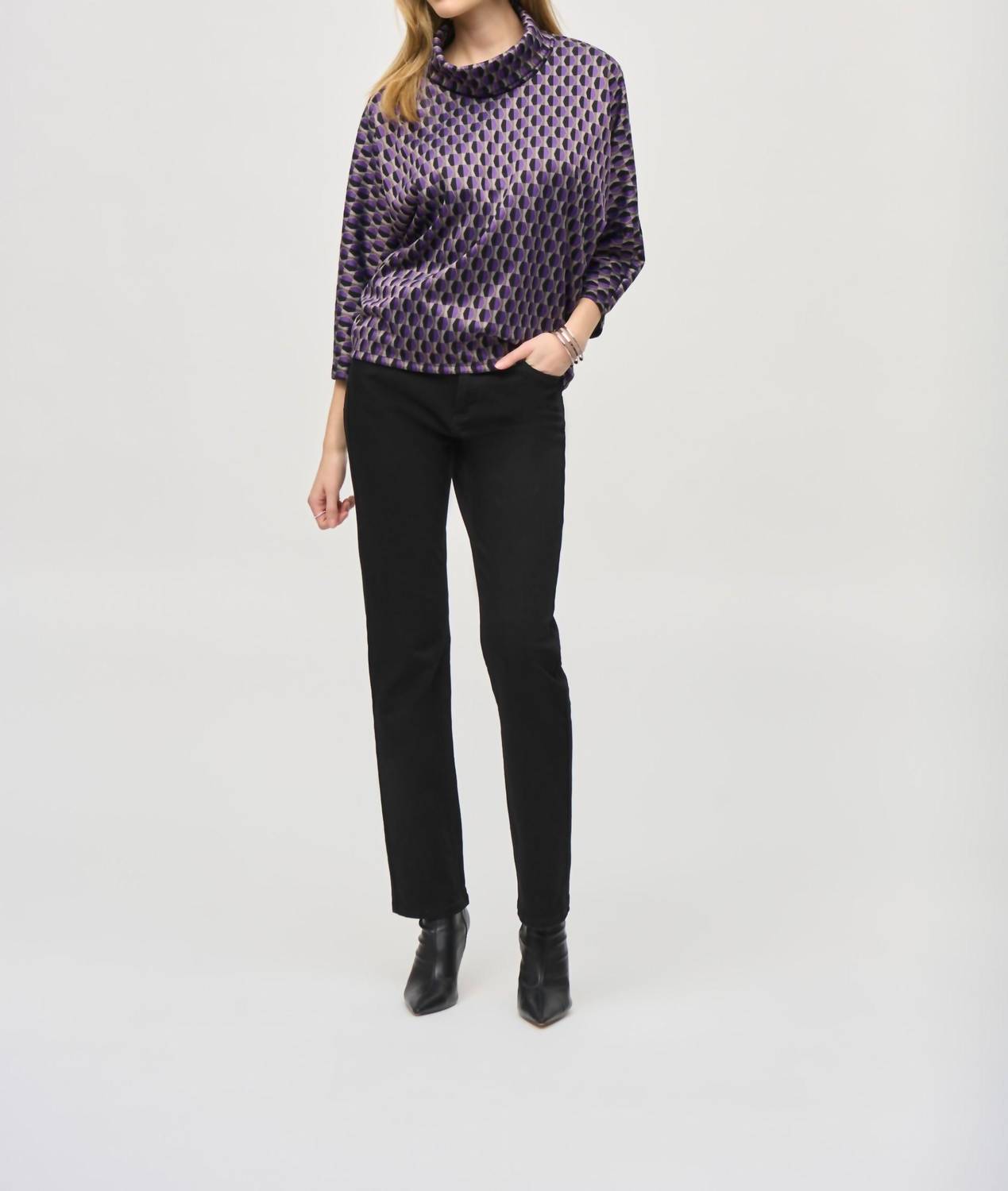 Joseph Ribkoff - Geometric Jacquard Cowl Neck Top