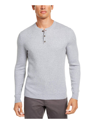 Tasso Elba Mens Shirt Chelsea Heather Ribbed Henley Gray 2XL