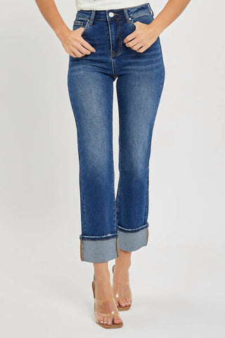 Risen - High Rise Ankle Straight Cuffed Jeans