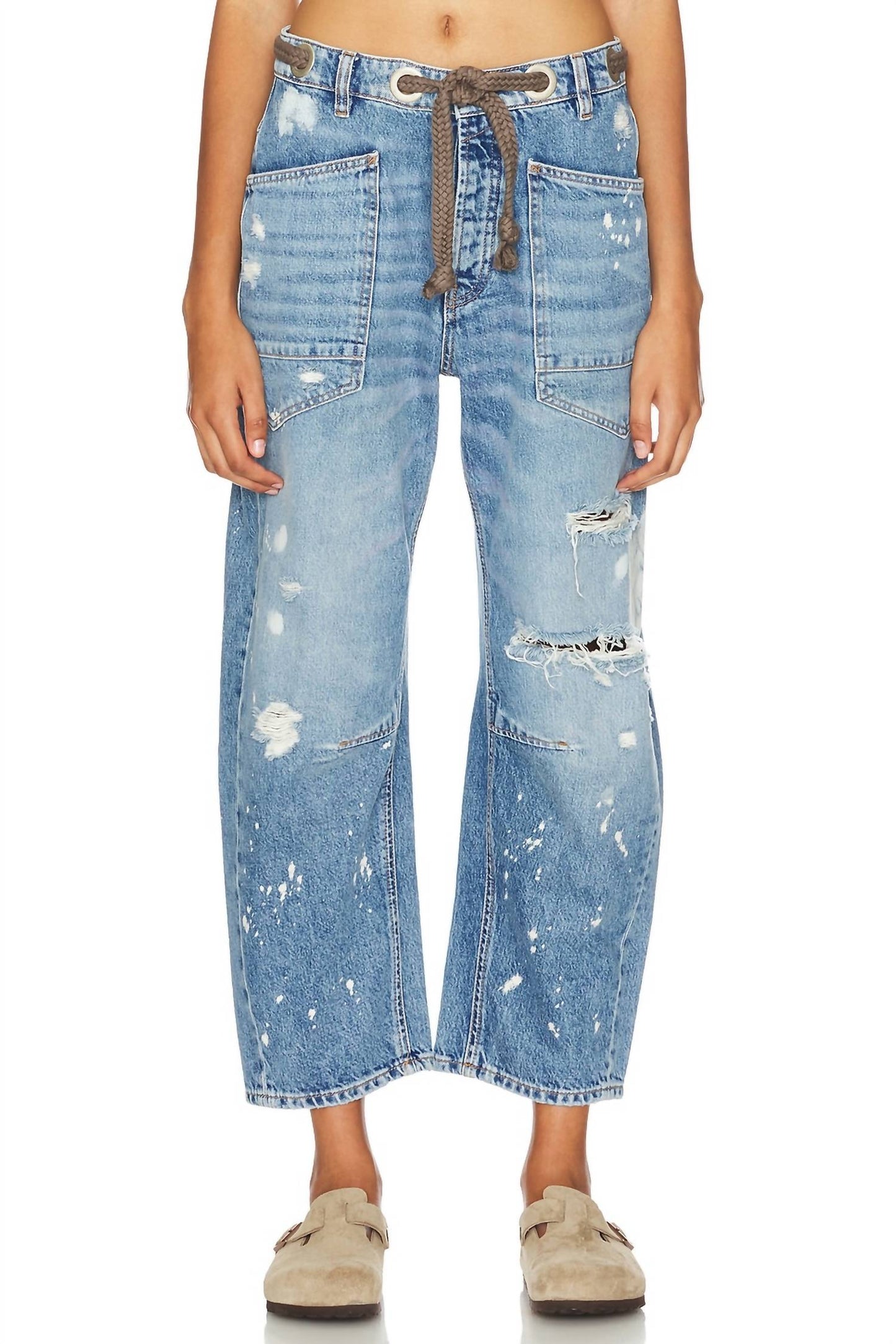 Free People - Moxie Low Slung Pull On Barrel Jeans