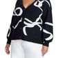 ELOQUII Women's Plus Size Intarsia Cardigan - 18/20, Black White Bows