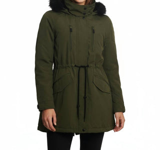 Coffeeshop - Soft Shell Hooded Coat With Faux Fur Trim