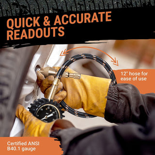 Tire Pressure Gauge (0-60 PSI) Heavy Duty, with Custom Foam Case, Chrome Caps & Valve Core Repair Tool, Rapid Air Pressure Gauge, Tire Deflators Offroad Accessories, 4x4 Tires