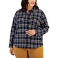 Tommy Hilfiger Women's Plus Everyday Soft Casual Shacket, SKYCAP/Crimson, 2X