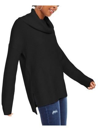 Hippie Rose Womens Black Textured Ribbed Long Sleeve Cowl Neck Sweater Size XS