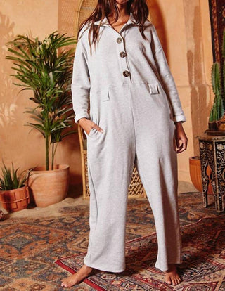 Bucketlist - French Terry Boxy Button Up Jumpsuit