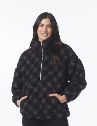 Sherpa Quarter Zip Pullover Black Buffalo Plaid