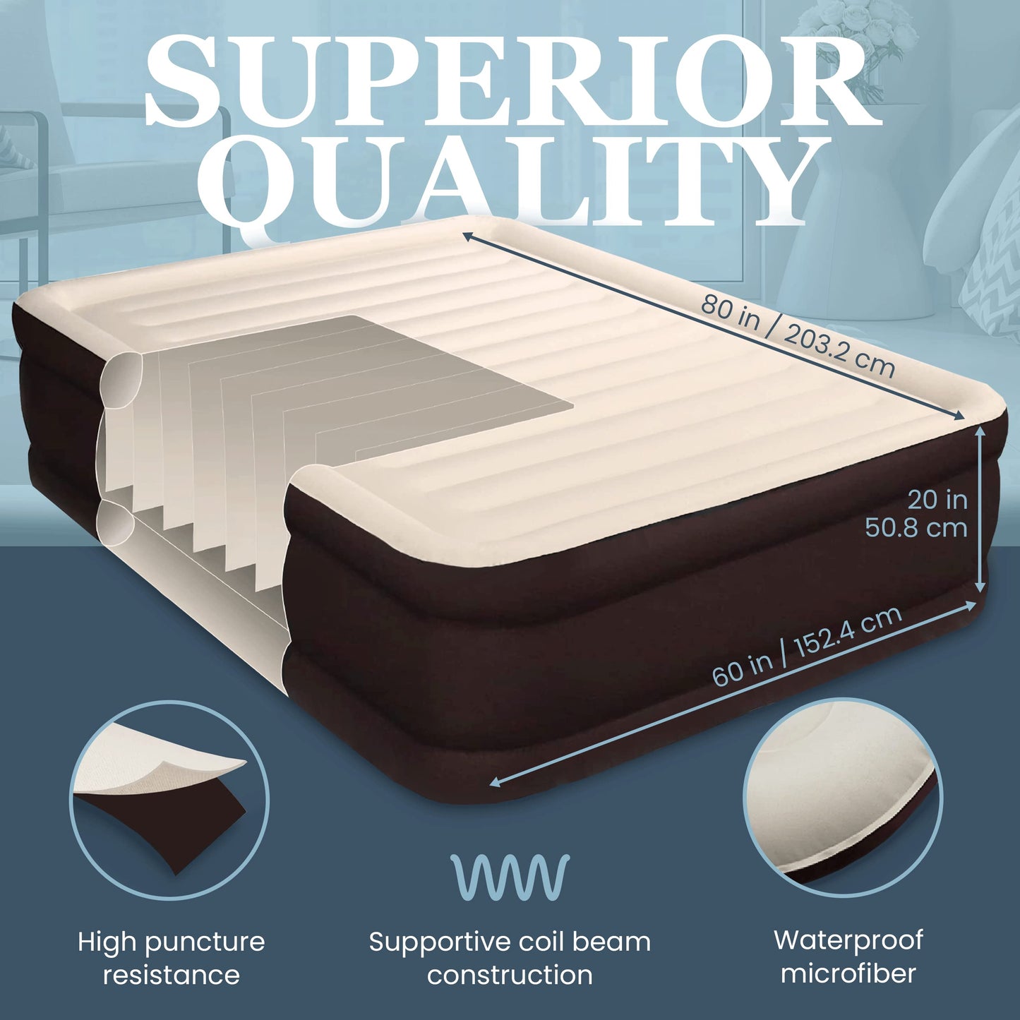 Double High Inflatable Bed for Home, Travel & Camping