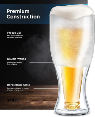 Freezer Beer Glass, Upside Down Beer Bottle Frozen Cup for Ice Cold Drinks (Double Walled Insulated) Great Gift for Beer Lovers (Gift Boxed)