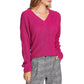 Vince Camuto Womens Ribbed Knit Pullover V-Neck Sweater Pink M