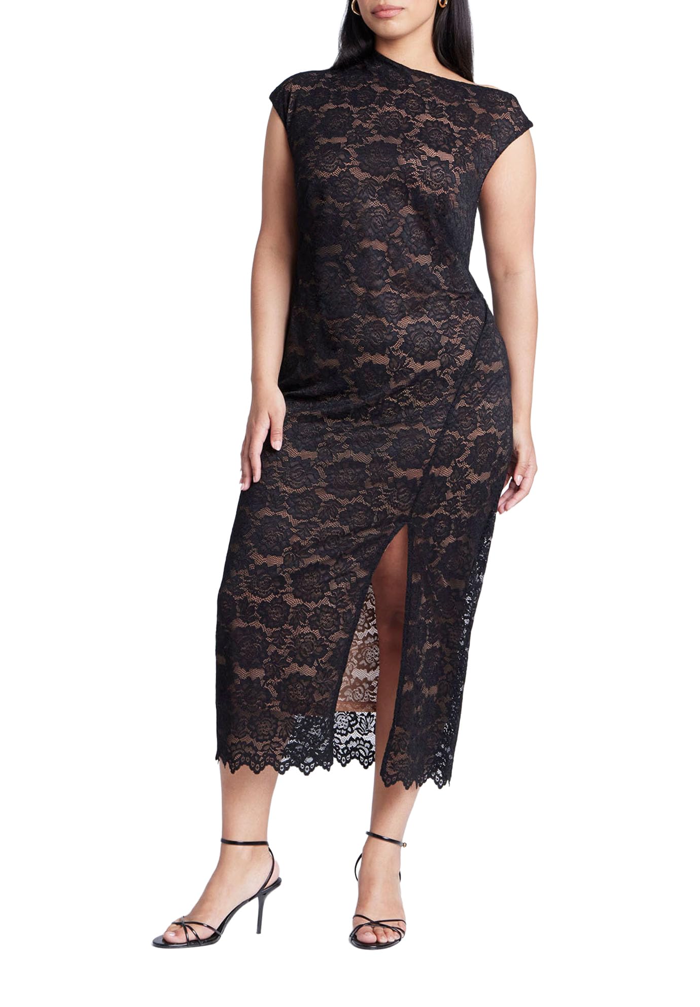 ELOQUII Women's Plus Size Lace Fitted Midi Dress - 24, Black Onyx