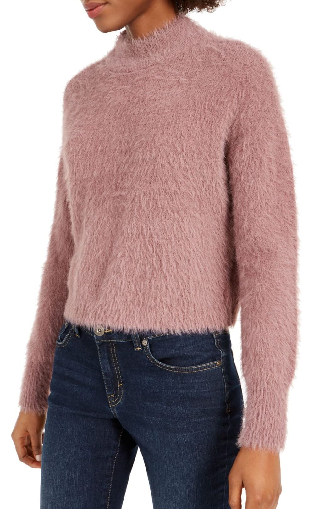 Sun & Moon Womens Mockneck Fuzzy Sweater Taupe L