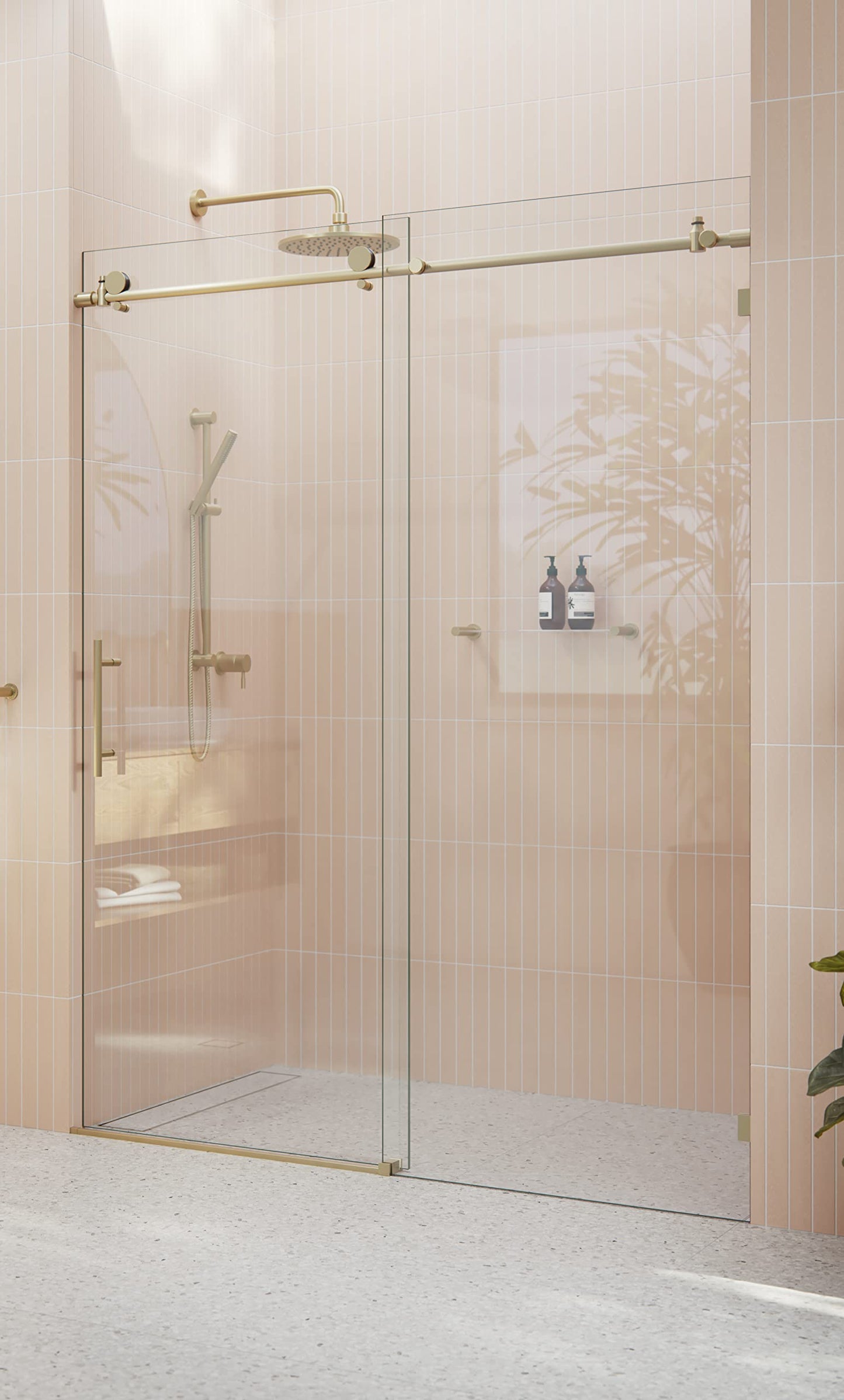 Eclipse Frameless Sliding Shower Door in Satin Brass