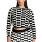 ELOQUII Women's Plus Size Cropped Sweater with Pattern - 26/28, White Geo Crunch