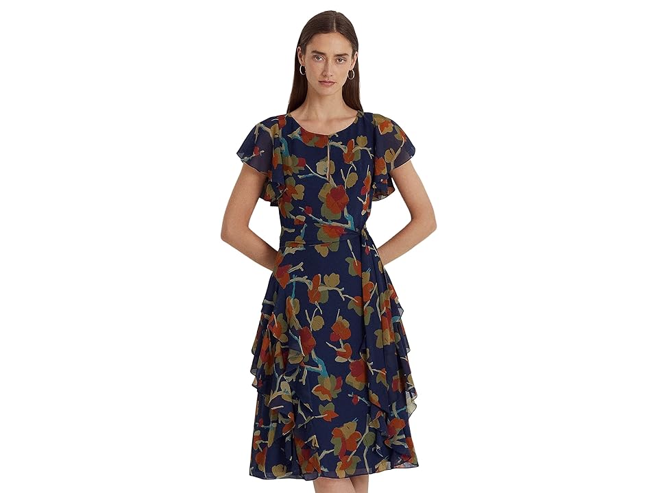 LAUREN Ralph Lauren Alashany Short Sleeve Day Dress Blue Multi