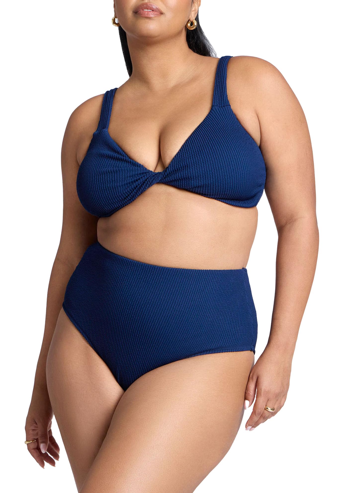 ELOQUII Women's Plus Size Textured Bikini Top - 14, Pageant Blue