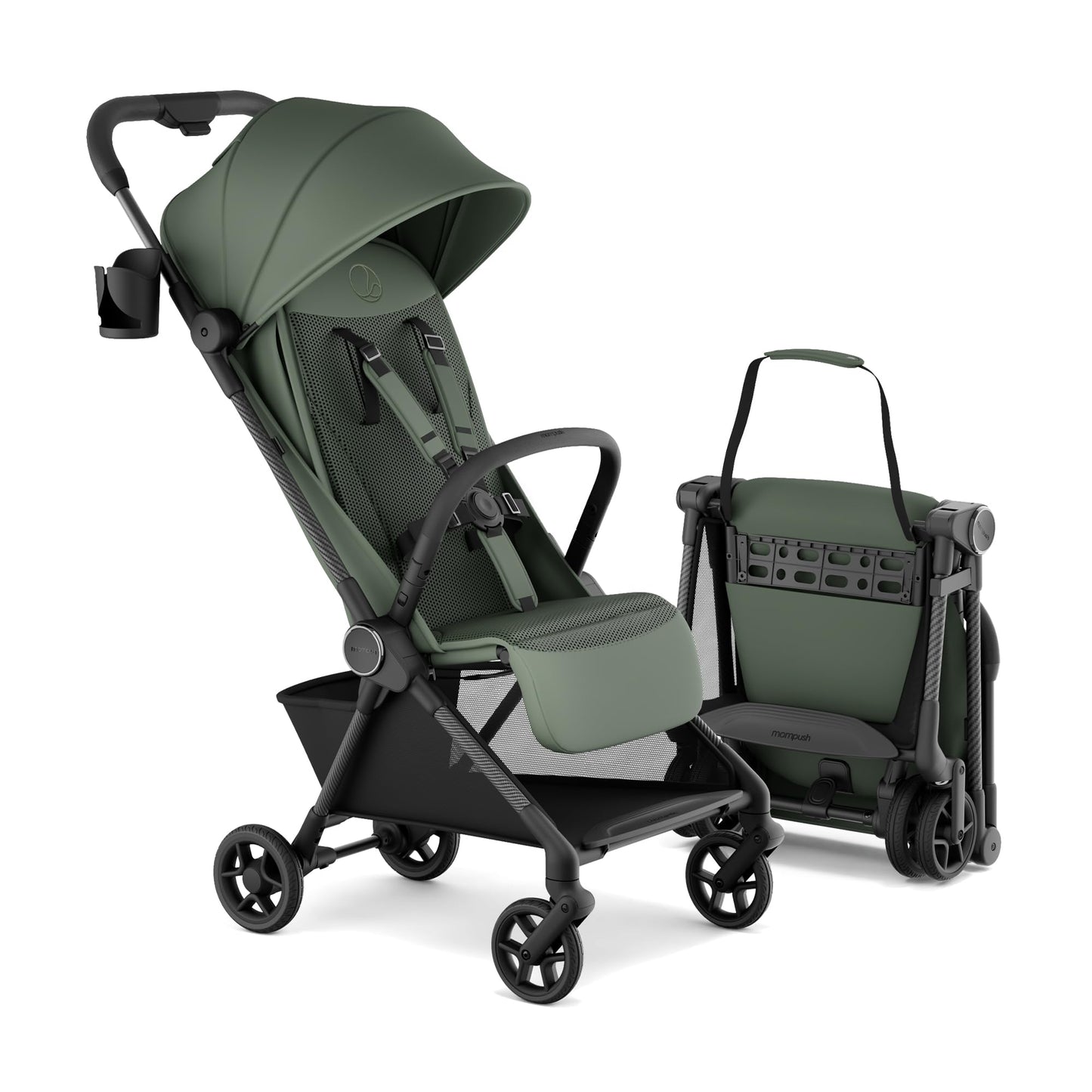 Mompush Nexis Carbon Travel Stroller UltraLightweight 115 lbs Compact  Airplane CarryOn Approved OneSecond AutoFold OneHand Full Recline from Birth to 50 lbs JPMA Certified