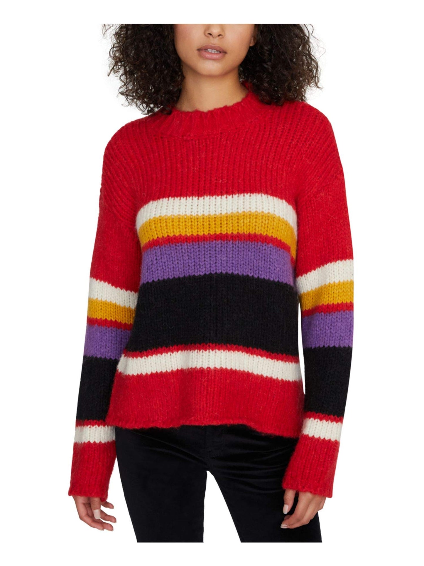 Sanctuary Womens Striped Knit Mock Sweater Red XS