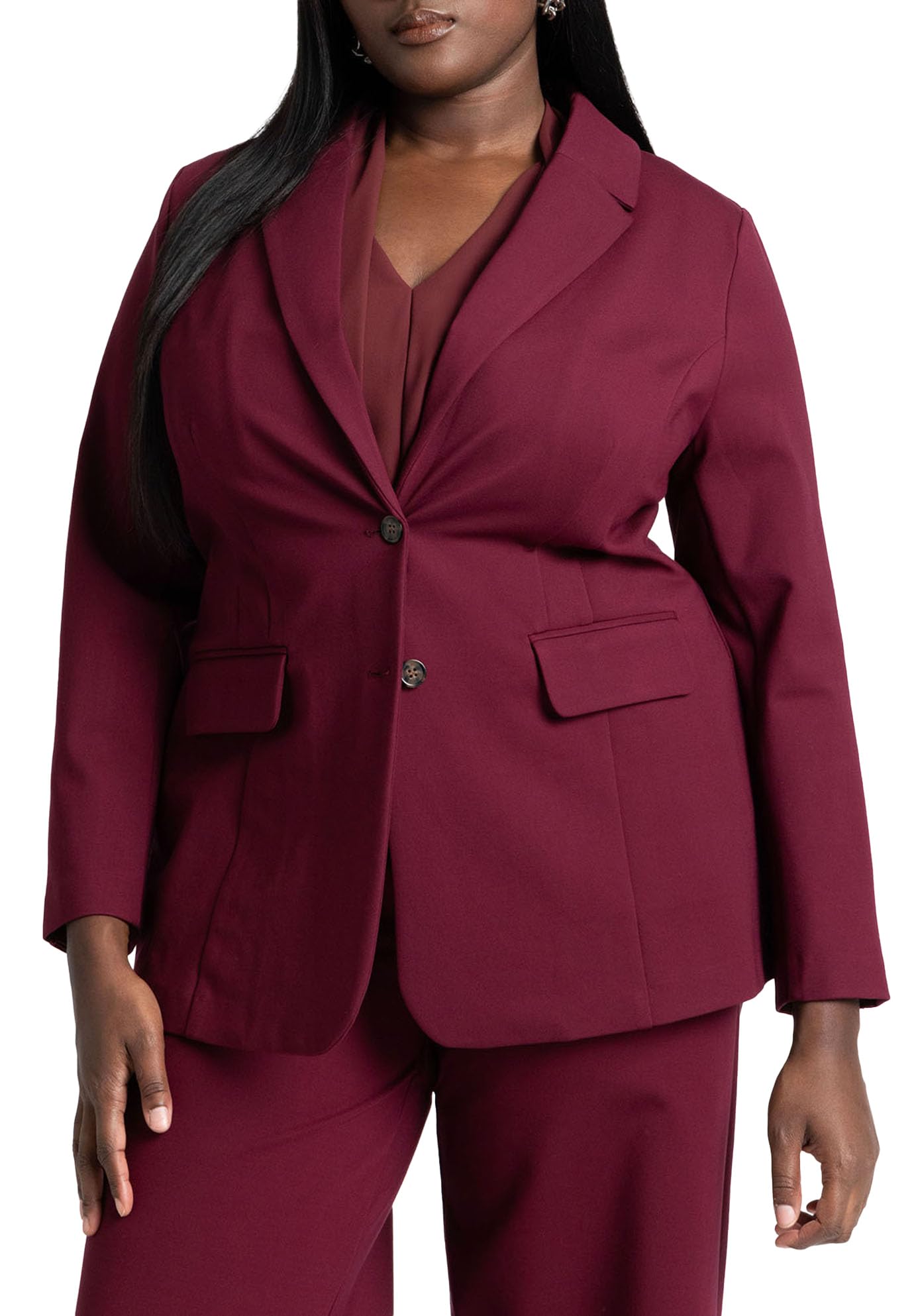 ELOQUII Women's Plus Size The Ultimate Stretch Long Two Button Blazer - 18, Maroon Banner