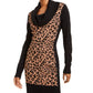 BCX Womens Juniors Cowl Neck Animal Print Sweaterdress Brown S
