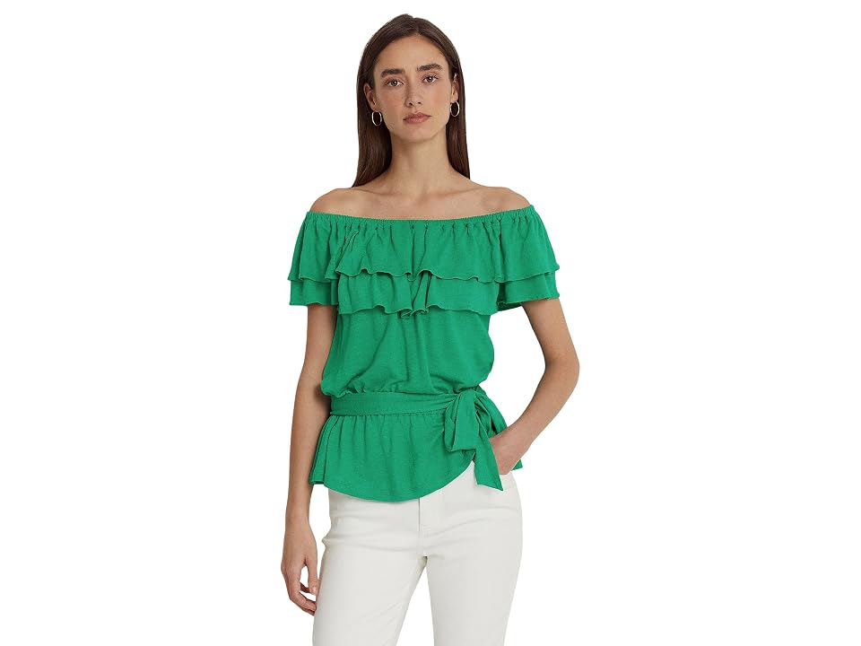 LAUREN Ralph Lauren Jersey Off-the-Shoulder Top (Palm Leaf) Women's Clothing