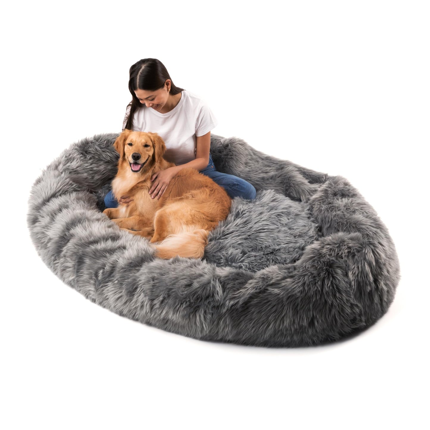 PupCloud HumanSized Dog Bed Faux Fur Memory Foam Waterproof and Machine Washable UltraSoft Cover