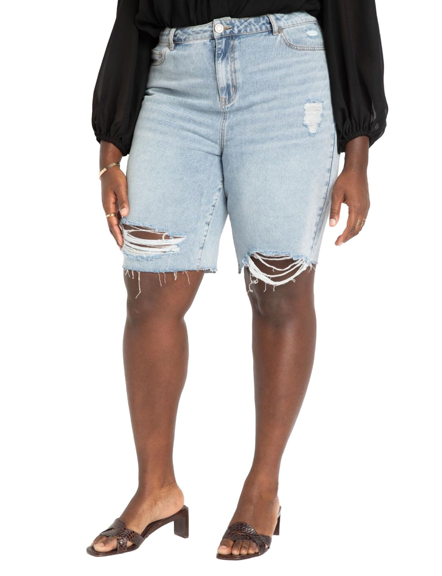ELOQUII Women's Plus Size City Shorts - 20, Light Wash