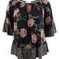 Style & Co. Womens Plus Flounce Trim Printed Blouse Black 0X