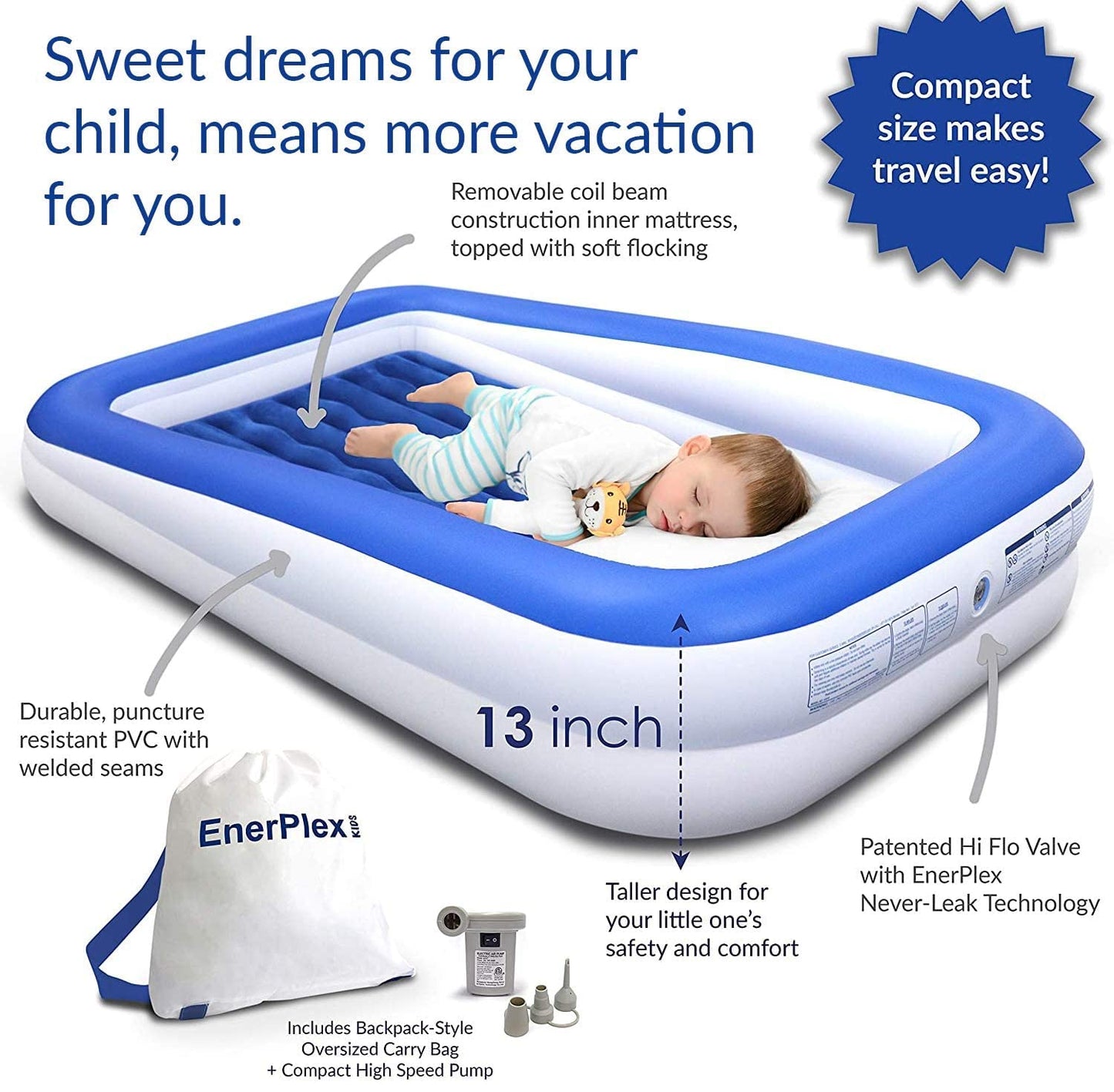 Kids Inflatable Travel Bed with High Speed Pump