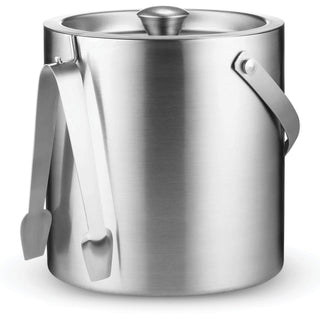 Double- Wall Stainless Steel Insulated Ice Bucket with Lid & Ice Tong