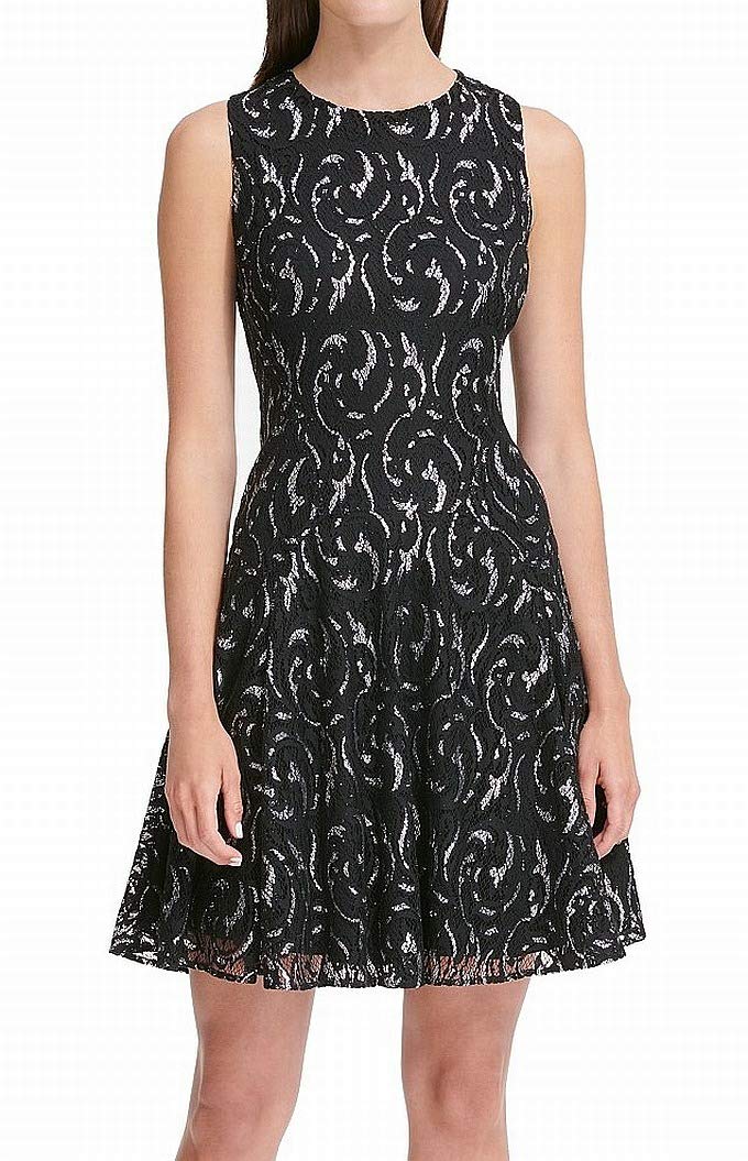 Tommy Hilfiger Womens Metallic Lace Cocktail Dress Black 6