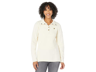 LLBean Women's Cream Quilted Sweatshirt Mock Neck Tunic