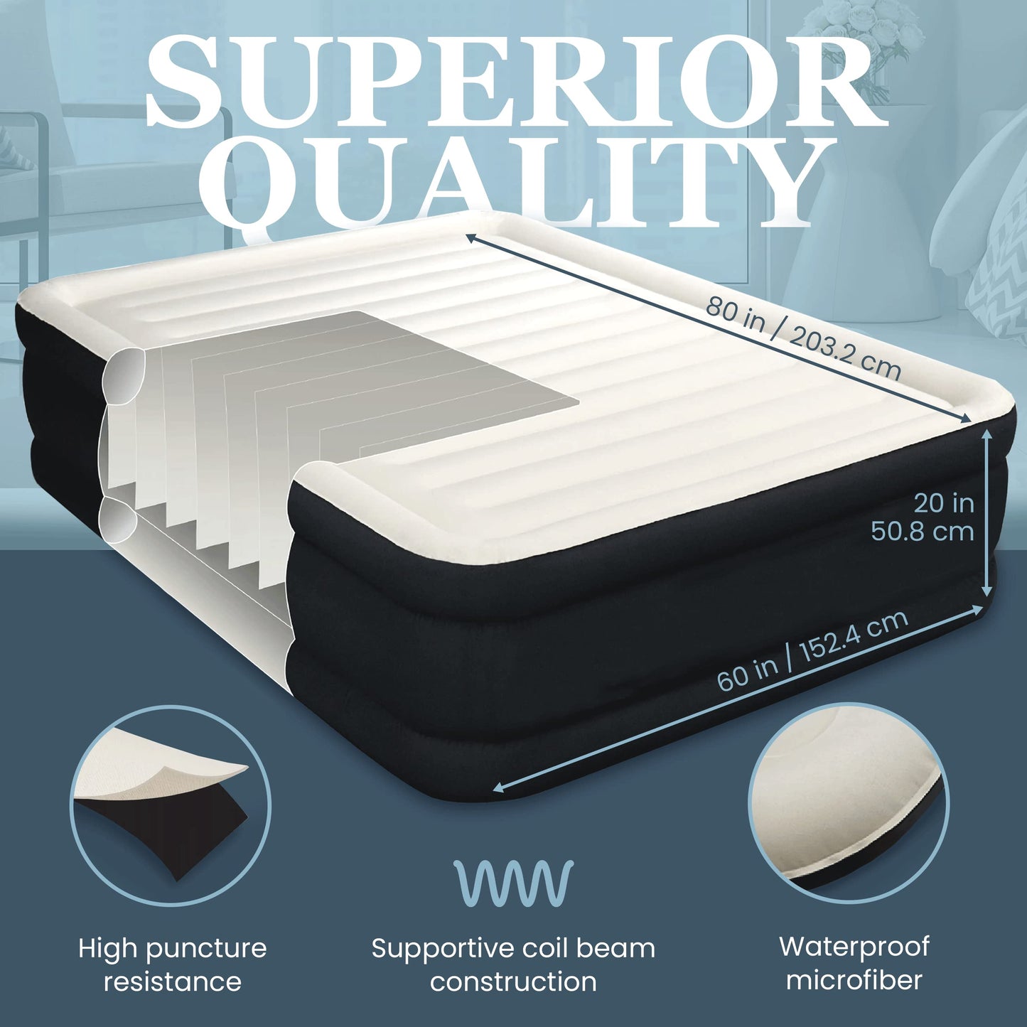 Double High Inflatable Bed for Home, Travel & Camping