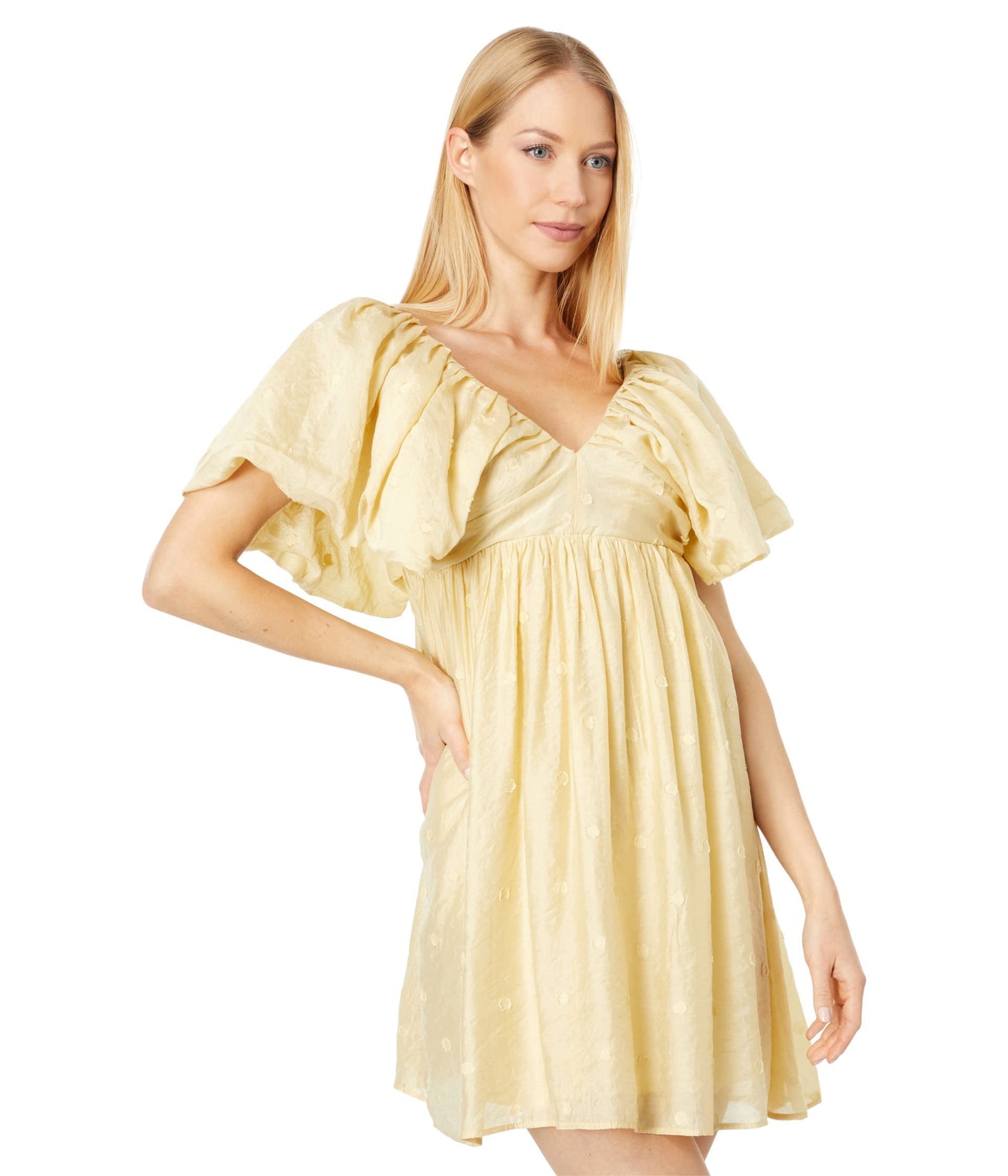 MOON RIVER Flutter Sleeve Mini Dress Yellow MD