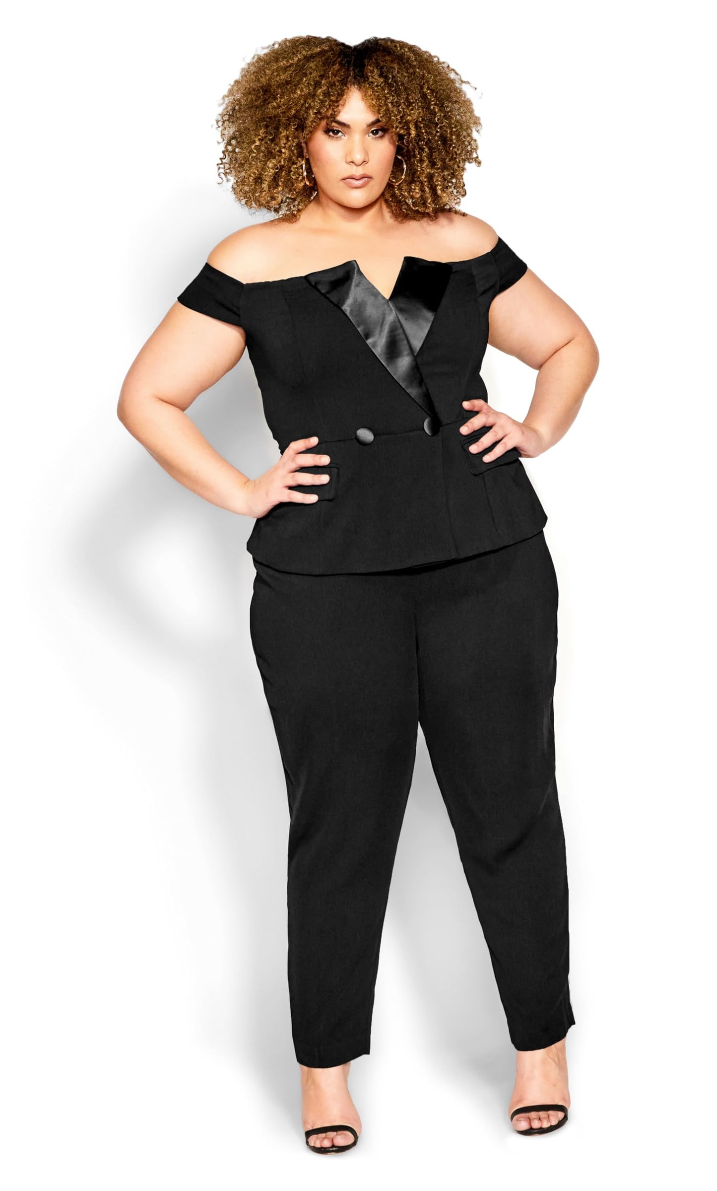 City Chic Women's Plus Size Jumpsuit Sexy Tuxe, Black, 22