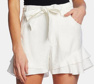 CeCe Women's Tiered Ruffle Belted Shorts White Size 8