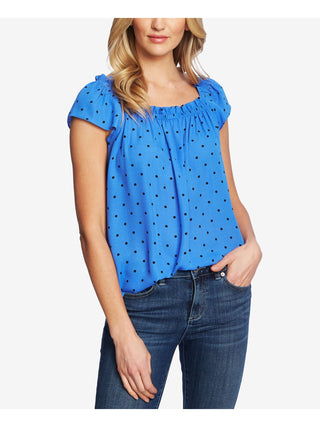 CeCe Women's Square Neck Tropic Dot Blouse Blue Size Medium