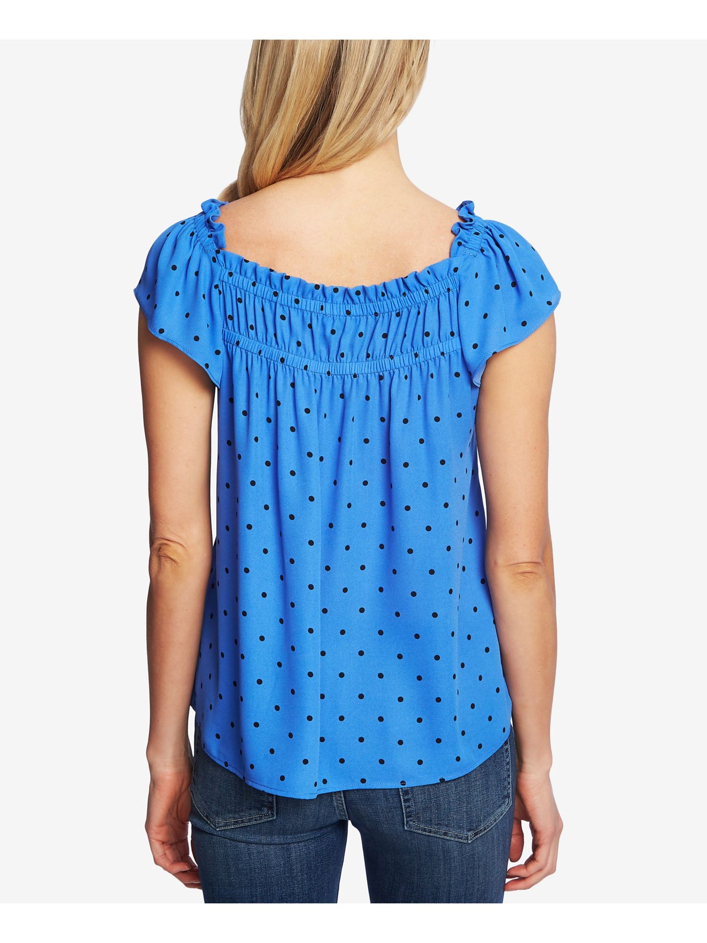 CeCe Women's Square Neck Tropic Dot Blouse Blue Size Medium