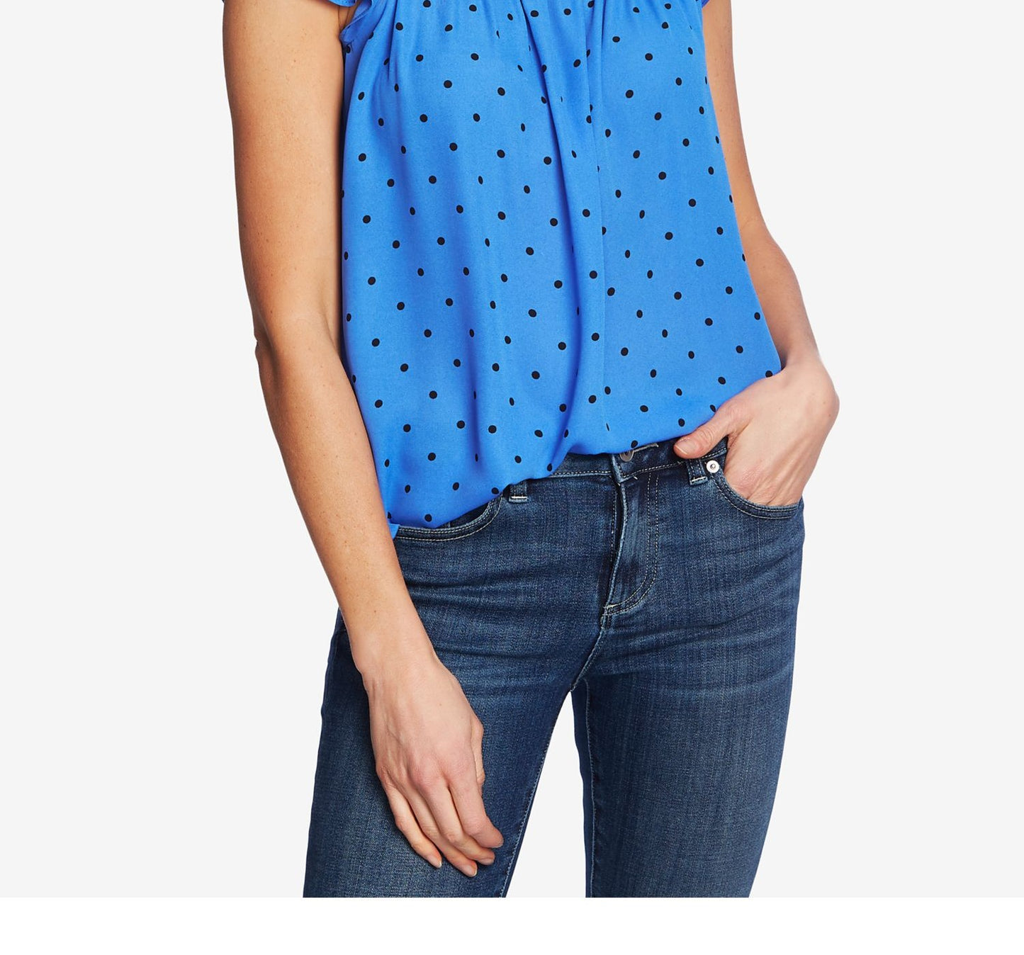 CeCe Women's Square Neck Tropic Dot Blouse Blue Size Medium
