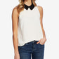 CeCe Women's Sleeveless Peter Pan Collar Top Soft Ecru Size Small