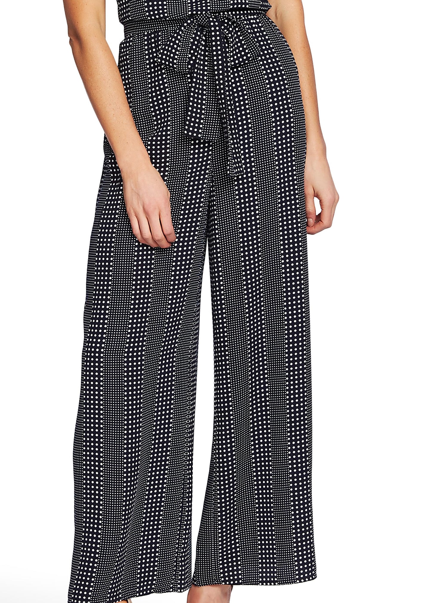 Cece Women's Belted Zippered Polka Dot Sleeveless Halter Wide Leg Jumpsuit Gray Size 10