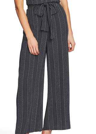 Cece Women's Belted Zippered Polka Dot Sleeveless Halter Wide Leg Jumpsuit Gray Size 10