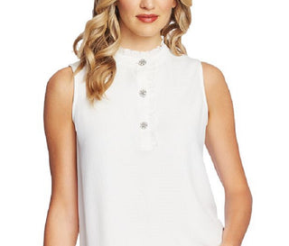 CeCe Women's Ruffle Collar Shell Top White Size X-Small