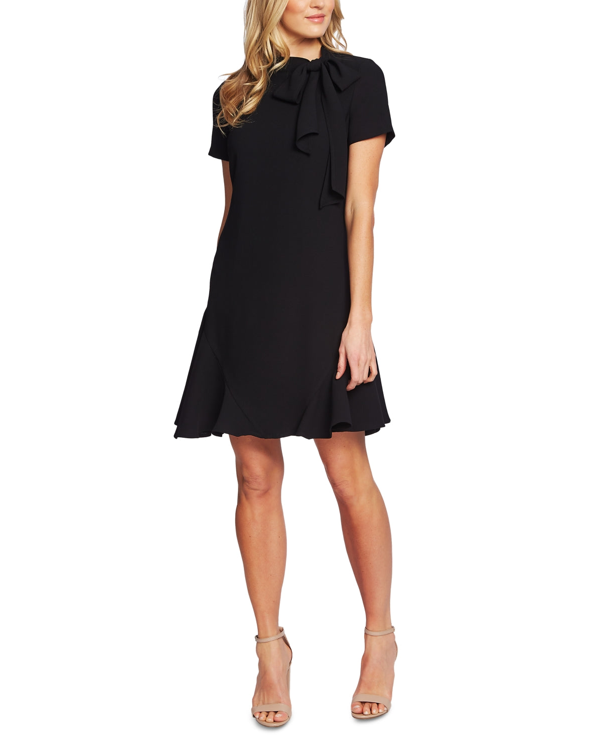 Cece Women's Rich Black Bow Neck Short Sleeve Dress Size 8